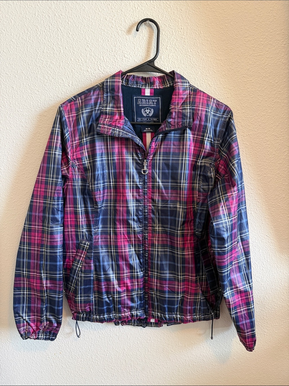 Ariat Navy and Pink Plaid Bomber Jacket